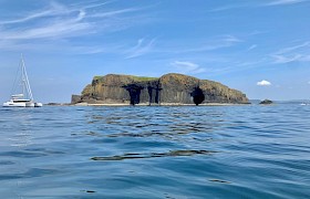 Approaching Staffa by kayak