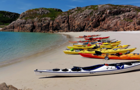 Kayaks ashore at Traigh Ghael on the Ross of Mull